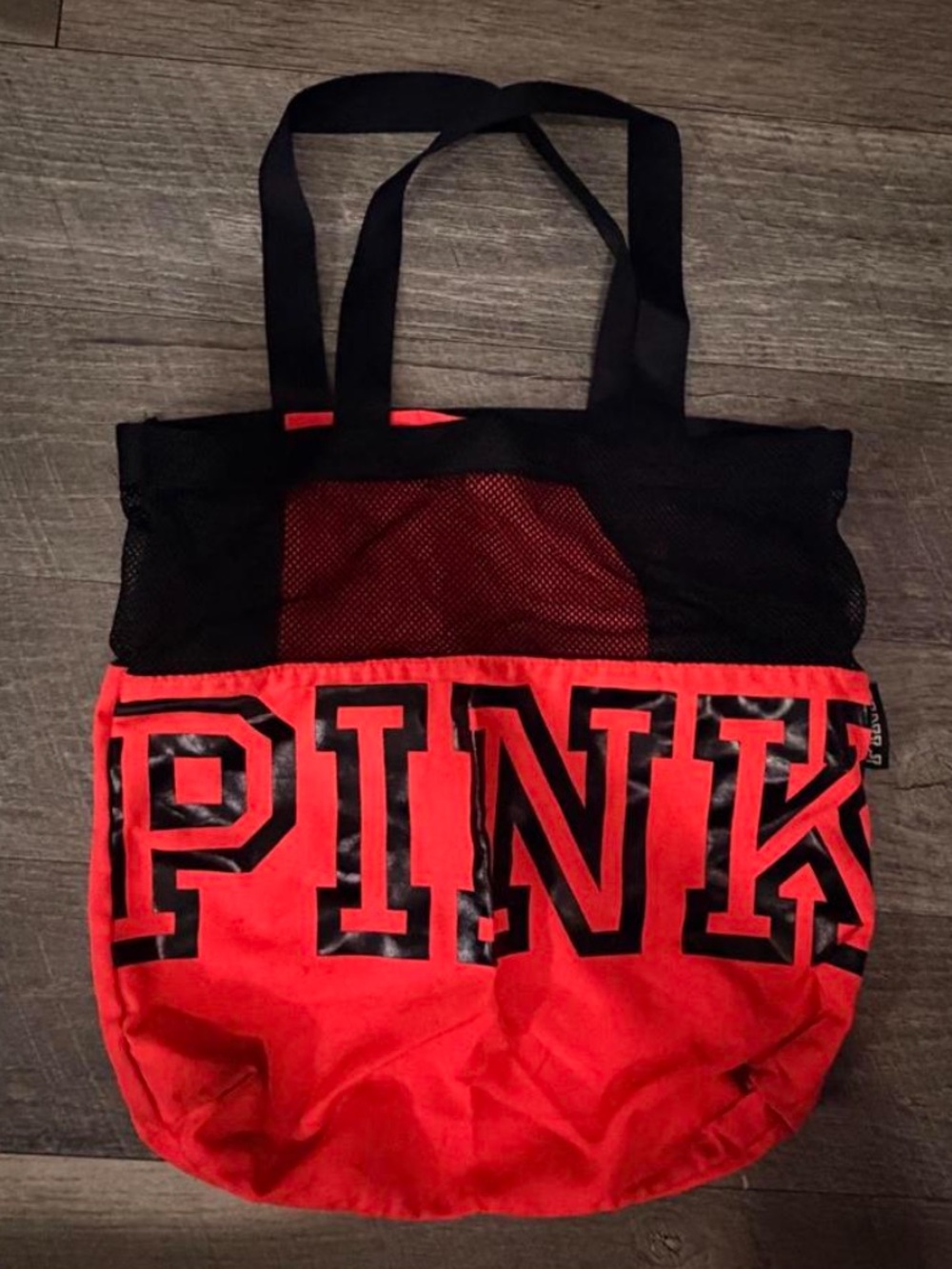 NEW🎉 PINK Victoria's Secret Neon Orange Black Mesh Tote bag